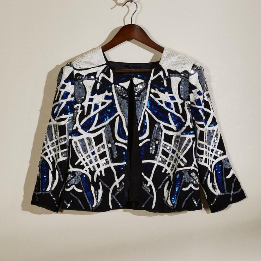 French Connection Black and Blue Sequin Blazer